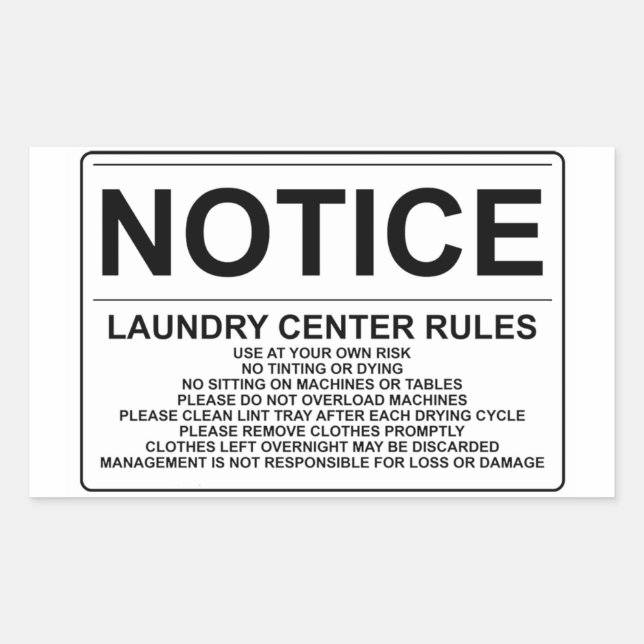 'Notice Wäsche Rules' Waschraum Overlay Black Rechteckiger Aufkleber (Vorderseite)