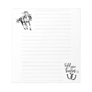 Notieren Sie Papier mit Pferd und "halten Sie Ihre Notizblock