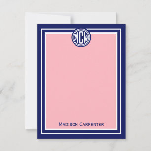 Notieren Sie Pink Navy Gerahmt Preppy Valley Monog