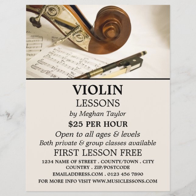 Notiz für Geige, Violinunterricht, Werbung Flyer (Vorne)