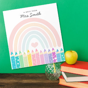Notiz vom Lehrer Buntstift Wachsmalstift Regenboge Notizblock