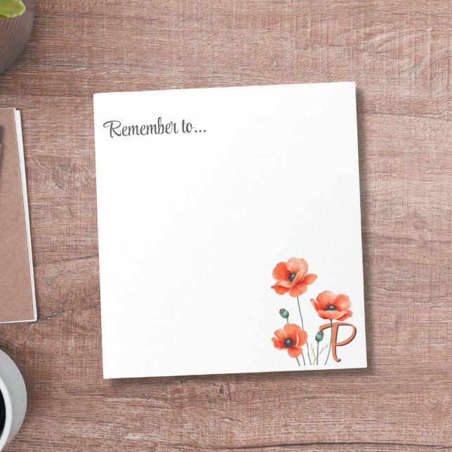 Notizblock mit Mohn-Monogramm-Wildblumen (Add your initial to this pretty poppy notepad)