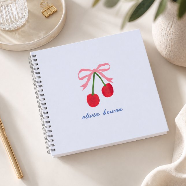 Notizbuch Journal | Kirschrote Kokette Schleife Cu (A cute design notebook with coquette bow and cherries, perfect for journalling or gifting)