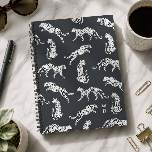 Notizbuch Journal | Spiralbuch mit Gepard-Muster (A stylish cheetah pattern notebook journal with fashion led appeal and monogram initials.)