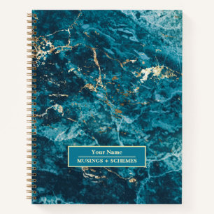 Notizbuch mit abstraktem blau-goldenen Marmormuste
