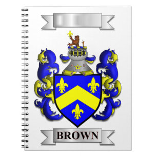 Notizbuch mit dem Nachnamen Brown und Schild Notizblock