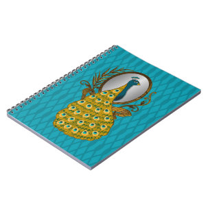 Notizbuch mit dem Pfau, der seine Reflexion Notizblock
