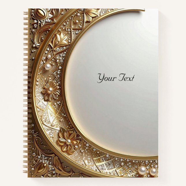 Notizbuch mit goldenem Ornamentrahmen (Vorderseite)