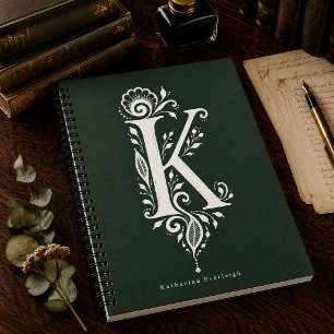Notizbuch mit Linolschnitt-Monogramm Buchstabe K B Notizblock