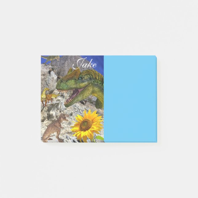 Notizen Post it Notes, Sunflower Floral Dinosaurie (Vorderseite)