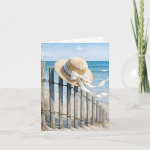 Notizkarte Sommerhut an einem Strandzaun Karte