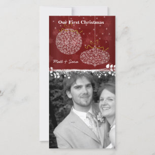 Notre 1er Noël Carte photo d'ornements blancs