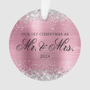 Notre 1er Noël Paillettes Argent Rose Clair Feuill