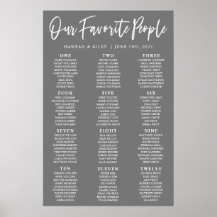 Notre affiche de plan de table de mariage des pers