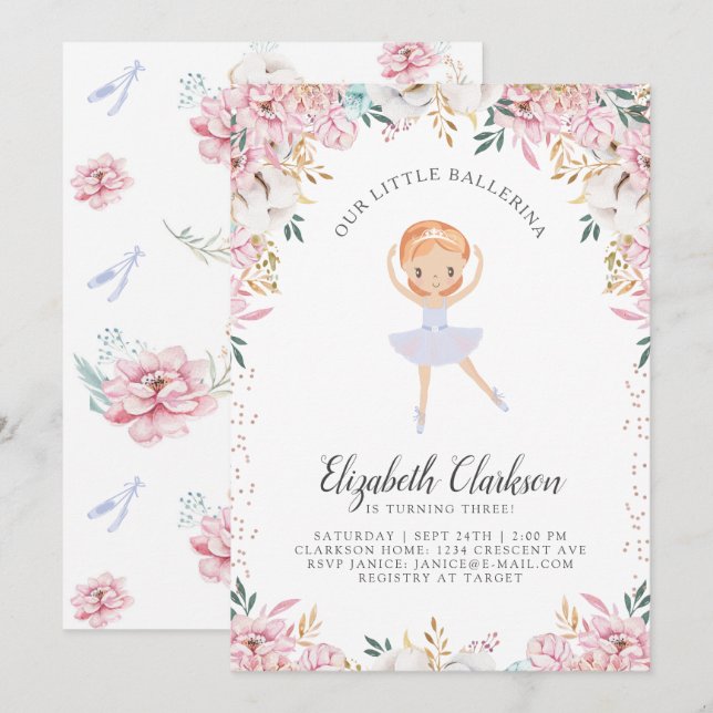 Notre Carte d'Anniversaire Petite Ballerina (Devant / Derrière)