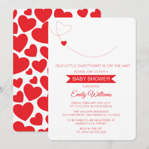 Notre carte de Baby shower des Coeurs rouges