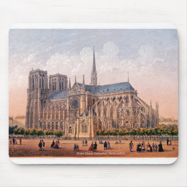 Notre Dame Cathedral 1870 print, Paris Frankreich Mousepad (Vorne)