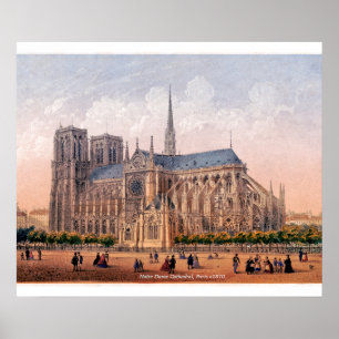 Notre Dame Cathedral 1870 print, Paris Frankreich Poster