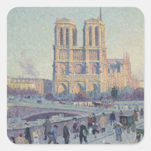 Notre Dame Cathedral Paris - Klassische Malerei Quadratischer Aufkleber