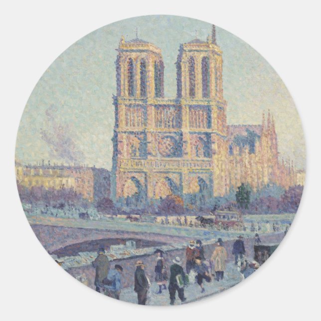 Notre Dame Cathedral Paris - Klassische Malerei Runder Aufkleber (Vorderseite)