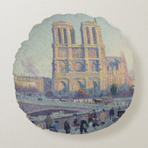 Notre Dame Cathedral Paris - Klassische Malerei Rundes Kissen