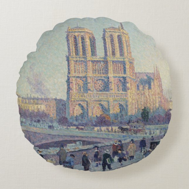 Notre Dame Cathedral Paris - Klassische Malerei Rundes Kissen (Vorderseite)