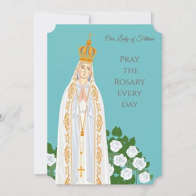 Notre Dame de Fatima et roses blanches Carte d'ann (Devant)