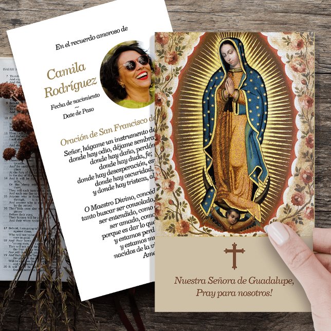 Notre-Dame de Guadalupe 5 cartes de prières espagn (catholic, religious, celebration of life, in loving memory of, prayer cards for bereavement)