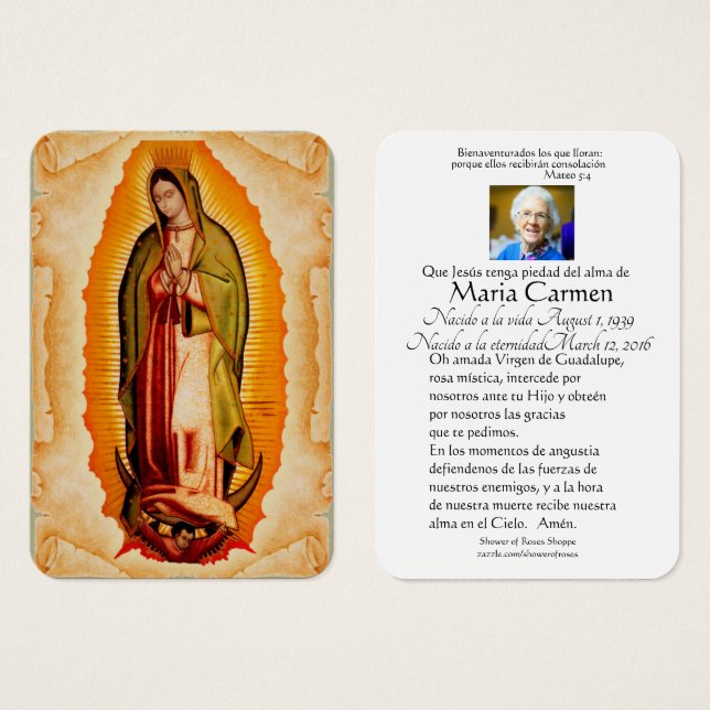 Notre-Dame de Guadalupe Espagne funérailles prière (Devant & derrière)