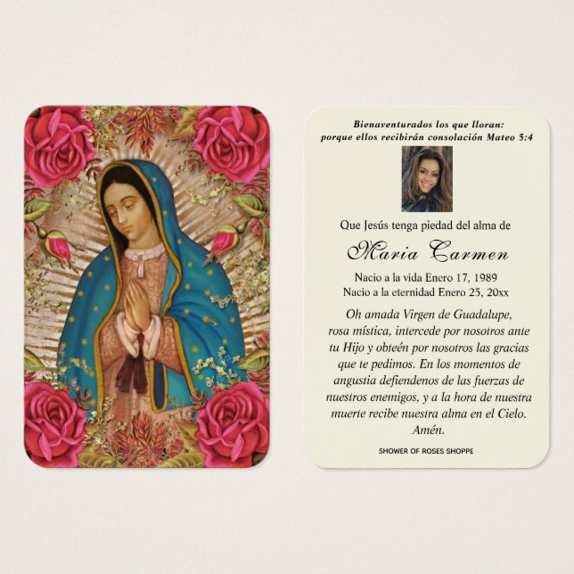 Notre-Dame de Guadalupe Espagne funérailles prière (Devant & derrière)