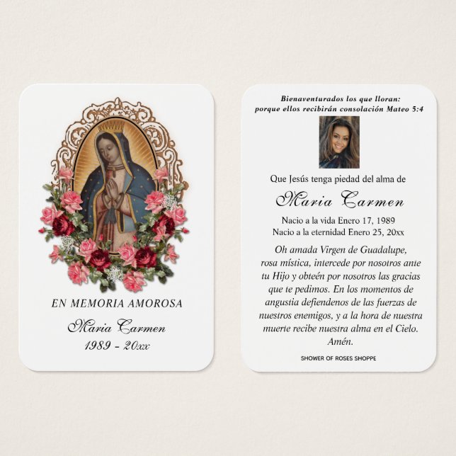 Notre-Dame de Guadalupe Espagne funérailles prière (Devant & derrière)