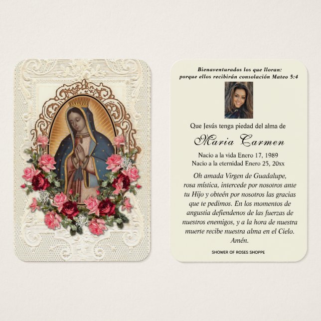 Notre-Dame de Guadalupe Espagne funérailles prière (Devant & derrière)