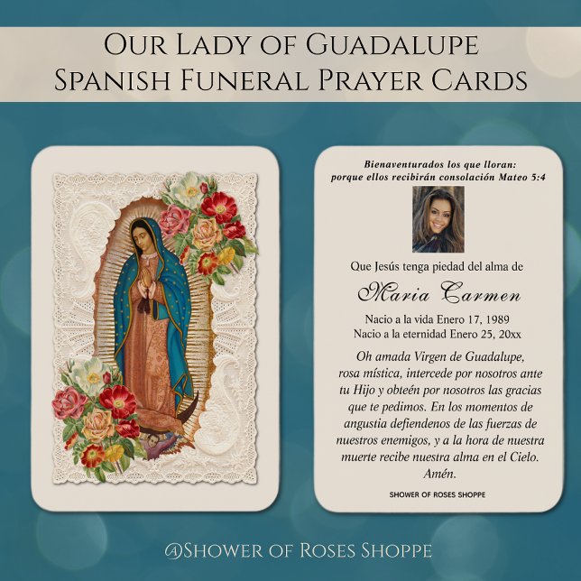 Notre-Dame de Guadalupe Espagne funérailles prière (Our Lady of Guadalupe, the Blessed Virgin Mary Spanish Funeral Prayer Cards)