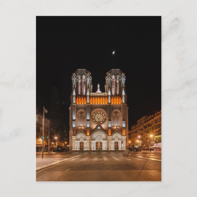 Notre-dame de nice in der Nacht glühend Postkarte (Vorderseite)