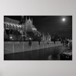 Notre Dame de Paris, clair de lune, soirée, Poster