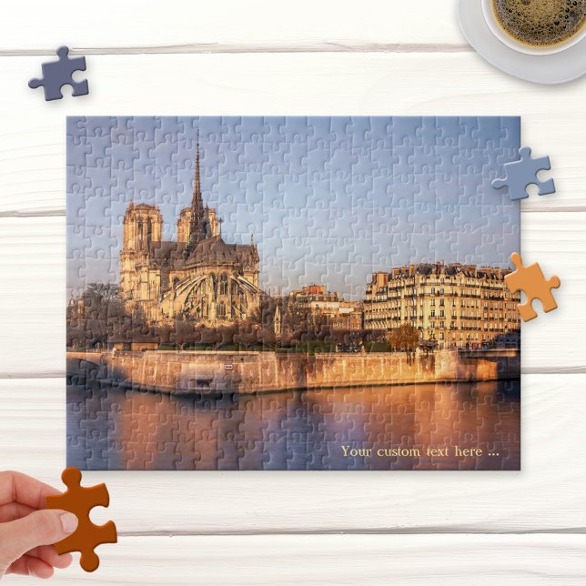 Notre Dame de Paris France Puzzle (Puzzle featuring a sunset lighting up the Notre Dame cathedral in Paris, before the fire)