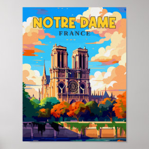 Notre Dame France Vintage Illustration Poster