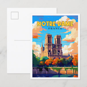 Notre Dame France Vintage Illustration Postkarte