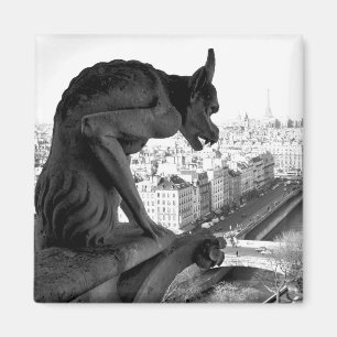 Notre Dame Gargoyle Vintag Print Square Magnet