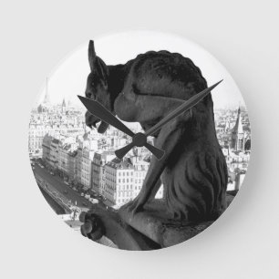 Notre-Dame Gothic Gargoyle Foto Hängebrücke Runde Wanduhr