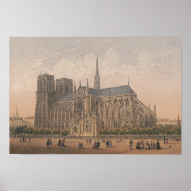 Notre Dame, Paris Lithograph von Charles Rivière Poster (Vorne)