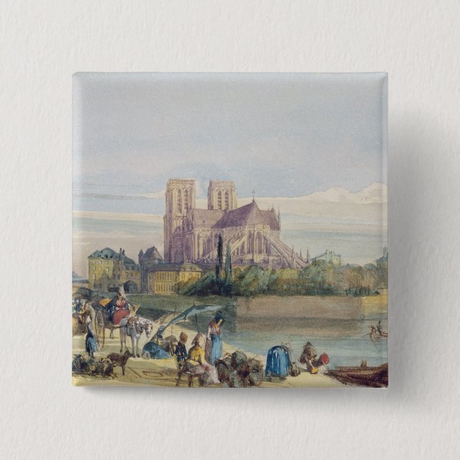 Notre Dame, Paris (w/c auf Papier) Button (Vorderseite)