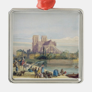Notre Dame, Paris (w/c auf Papier) Silbernes Ornament