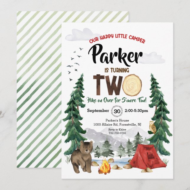 Notre Joyeux Petit Camper est deux Invitation Anni (Devant / Derrière)