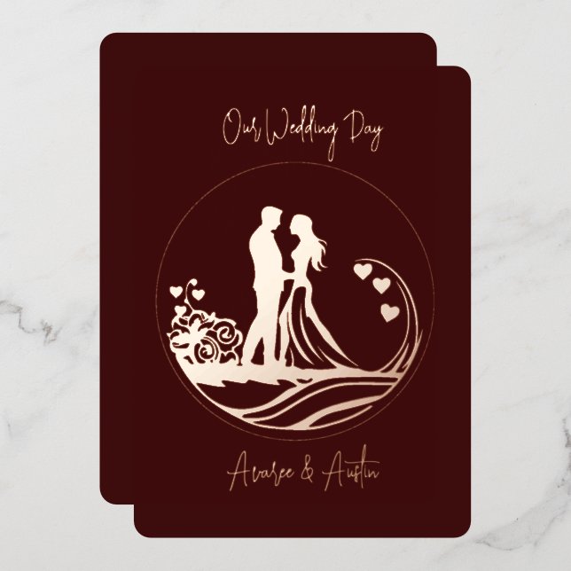 Notre mariage Couple Rose Gold Foil Invitation (Recto/Verso)