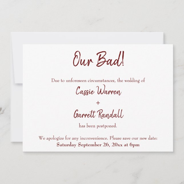 Notre mauvaise Bourgogne a reporté le Faire-part M (Devant)