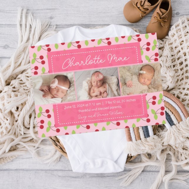 Notre meilleur Faire-part d'arrivée Cherry Girl (birth announcement, baby announcement, birth announcement template, custom girl birth announcement)
