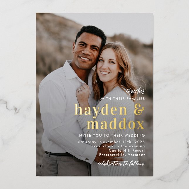 Notre moment VRAI Faire-part de mariage photo FOIL (Recto)