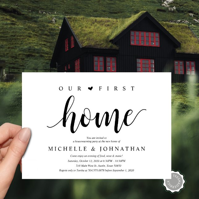 Notre nouvelle maison, Cartes d'invitation pour la (Our First New Home, Housewarming party invitation card, Moving Announcement, New House Address)