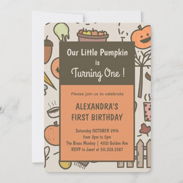 Notre petit Citrouille 1er anniversaire Invitation (Devant)